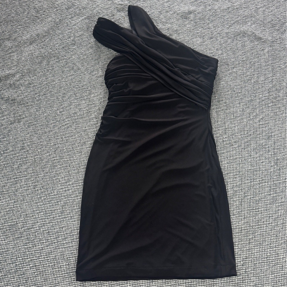 Boston Proper Womens Black One Shoulder Ruched Bodycon Cocktail Dress Size 4